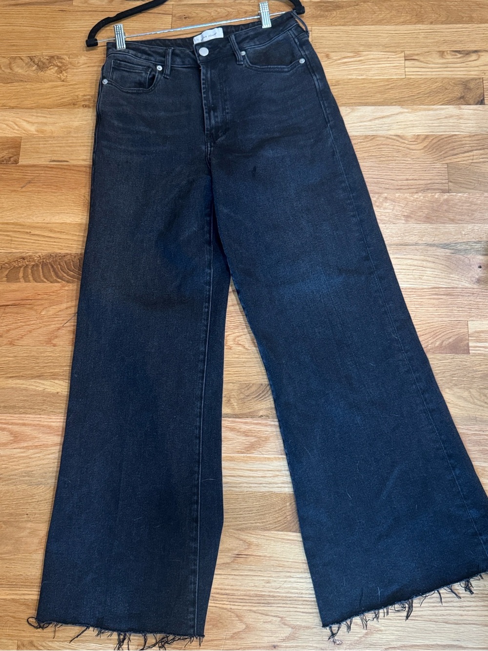 Dear John Black Fiona High-Rise Wide-Leg Jeans with Frayed Hem- 29